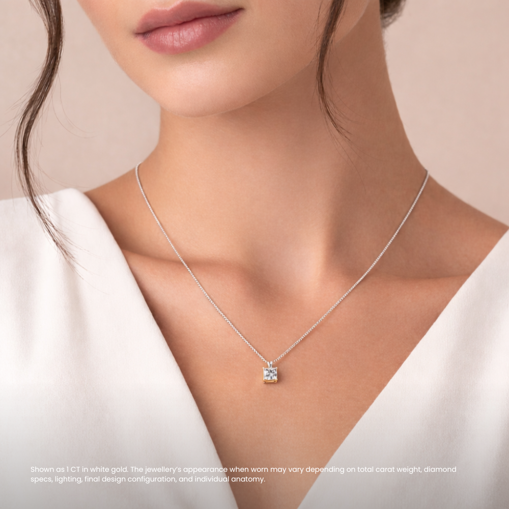 Princess Pendant Lab Diamond Necklace 18K Gold