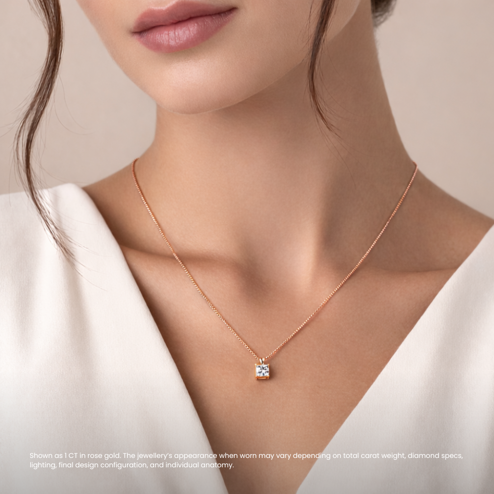 Princess Pendant Lab Diamond Necklace 18K Gold