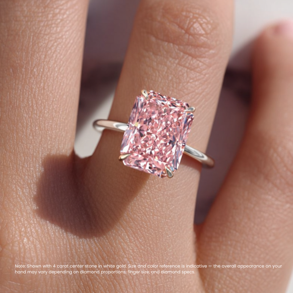 Solitaire Pink Radiant Lab Diamond Ring in 18K Gold