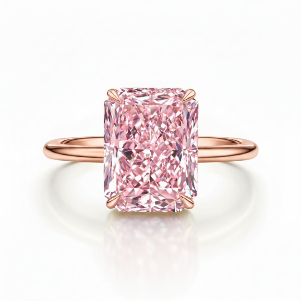 Solitaire Pink Radiant Lab Diamond Ring in 18K Gold