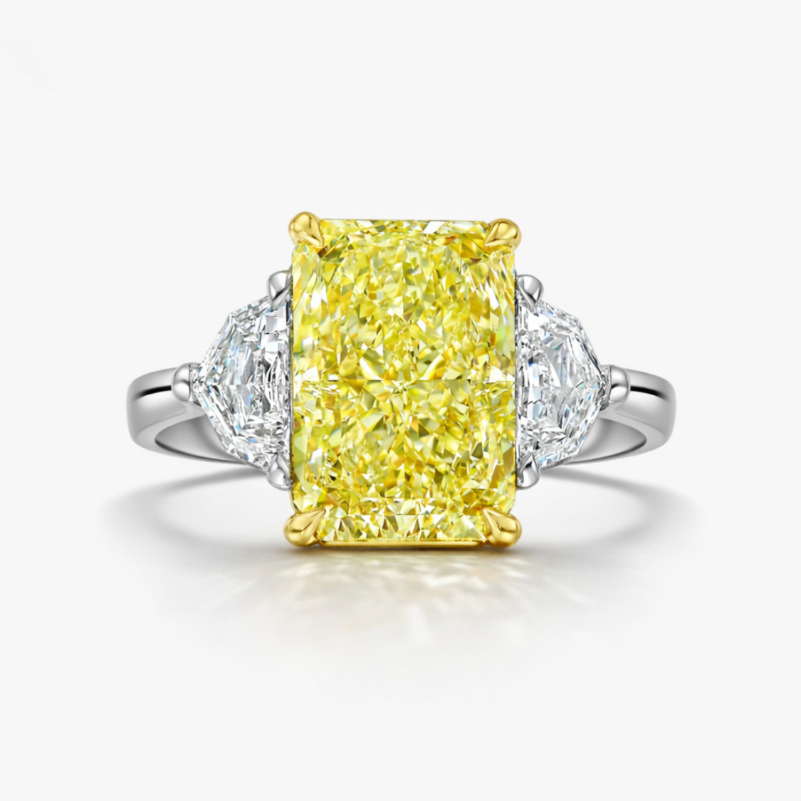 Trilogy Fancy Yellow Radiant (Epaulette Side Diamonds ) Lab Diamond Ring in White Gold 18K