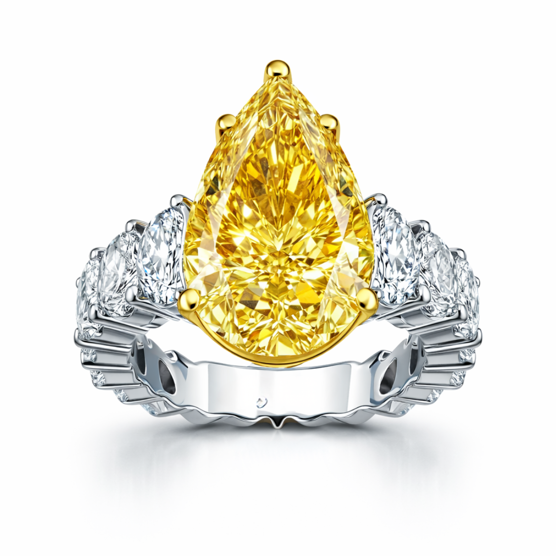 Antonina Fancy Yellow Pear on a Pear Eternity Band Lab Diamond Ring in White Gold 18K