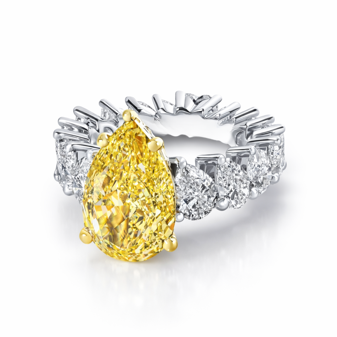 Antonina Fancy Yellow Pear on a Pear Eternity Band Lab Diamond Ring in White Gold 18K
