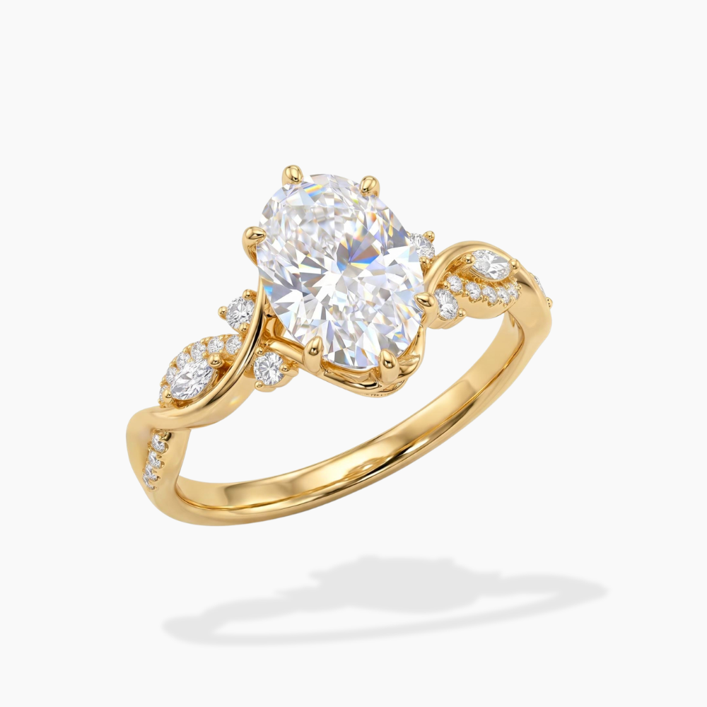 Andriana Accents Oval Lab Grown Diamond Engagement Ring in 18K Gold