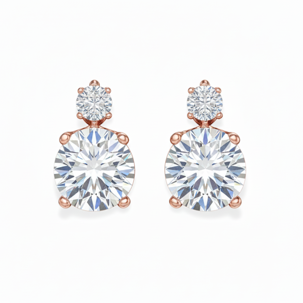 Anna Double Round Drop Lab Diamond Earrings ( 3.25 ct * 2 ) 18K Gold