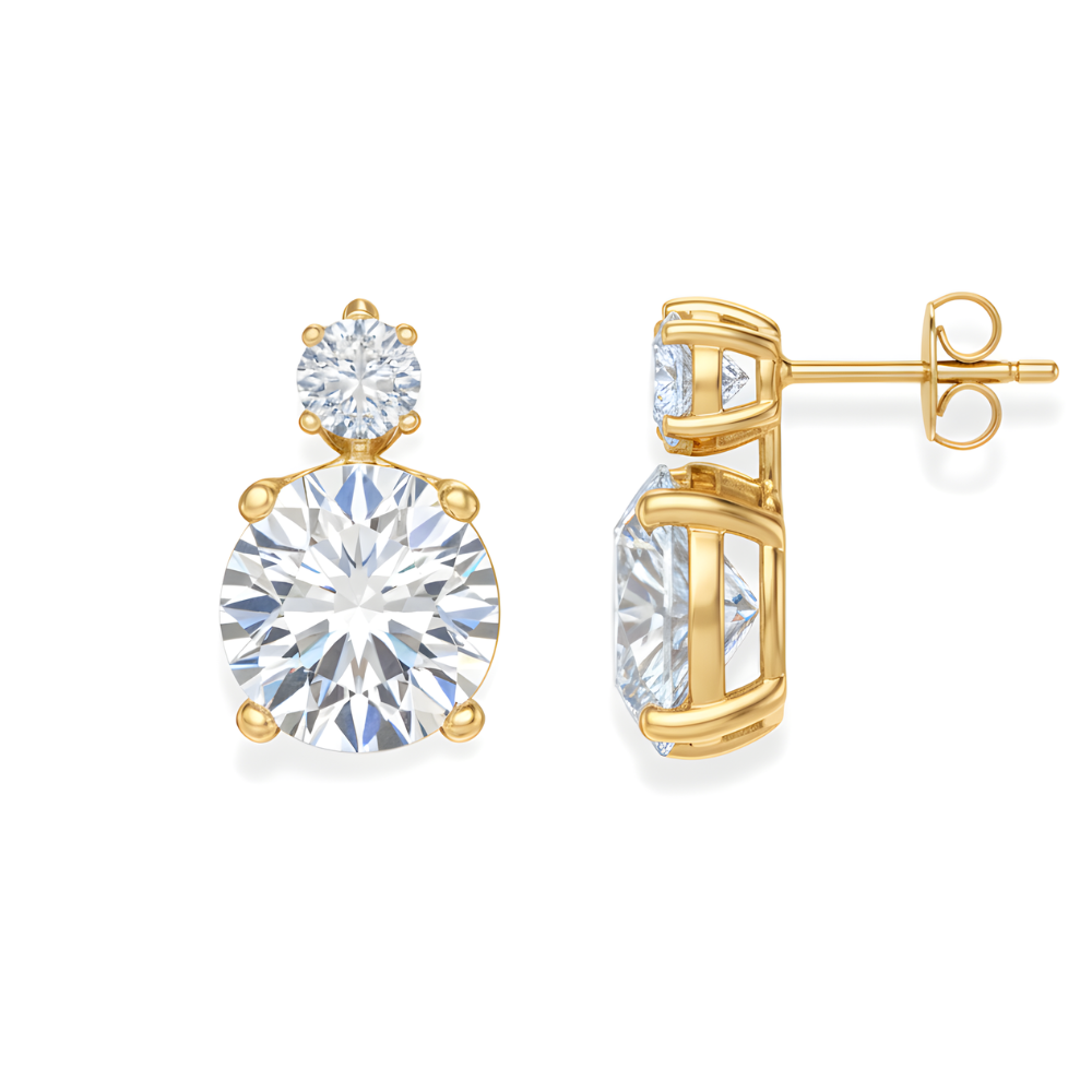 Anna Double Round Drop Lab Diamond Earrings ( 3.25 ct * 2 ) 18K Gold