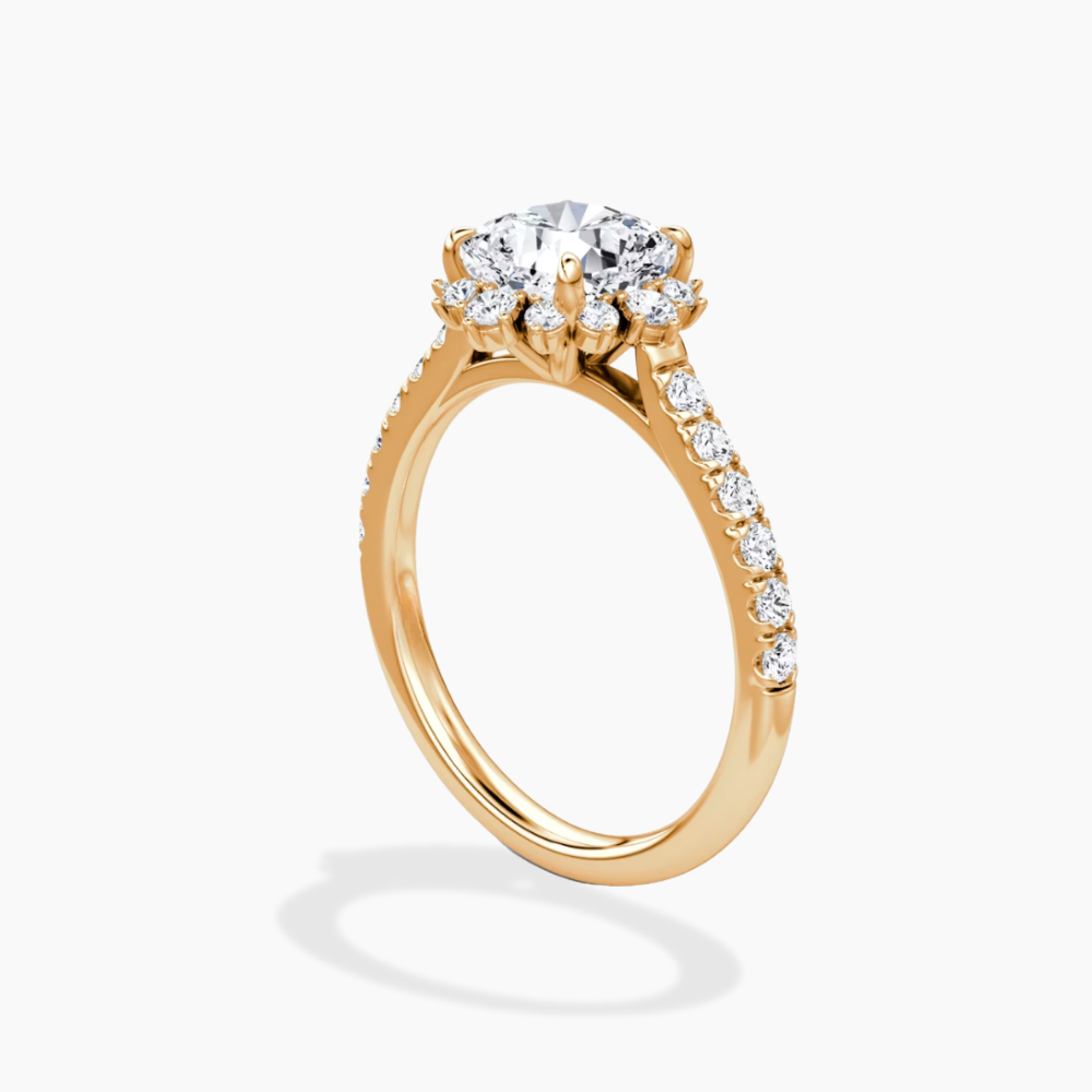 Charlene Vintage Halo Pave Cushion Lab Grown Diamond Engagement Ring in 18K Gold