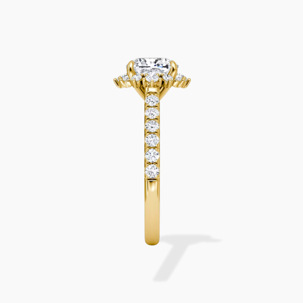 Charlene Vintage Halo Pave Cushion Lab Grown Diamond Engagement Ring in 18K Gold