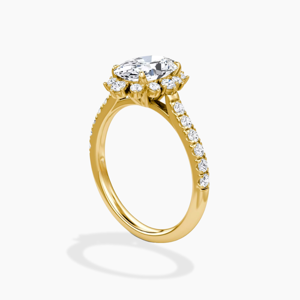Charlene Vintage Halo Pave Oval Lab Grown Diamond Engagement Ring in 18K Gold