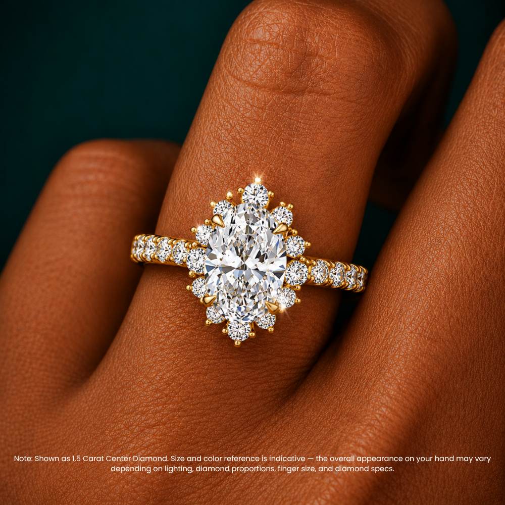 Charlene Vintage Halo Pave Oval Lab Grown Diamond Engagement Ring in 18K Gold
