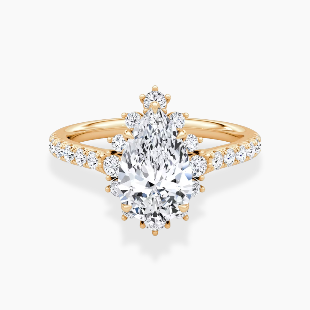 Charlene Vintage Halo Pave Pear Lab Grown Diamond Engagement Ring in 18K Gold