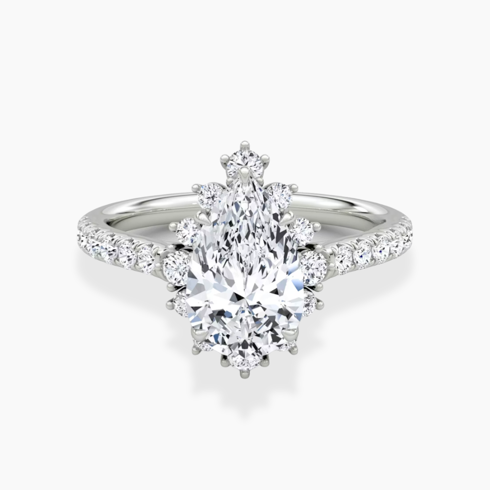Charlene Vintage Halo Pave Pear Lab Grown Diamond Engagement Ring in 18K Gold