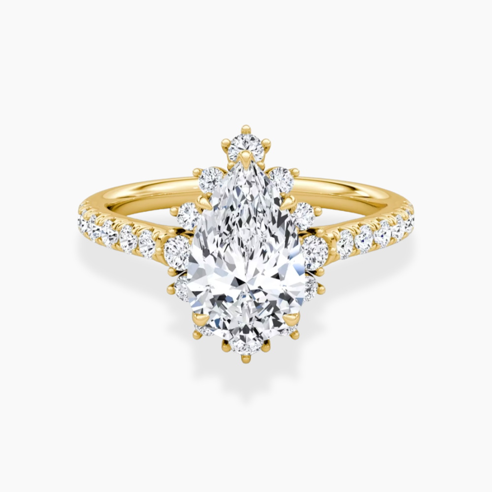 Charlene Vintage Halo Pave Pear Lab Grown Diamond Engagement Ring in 18K Gold