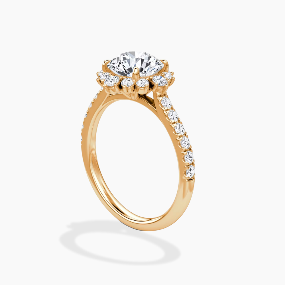 Charlene Vintage Halo Pave Round Lab Grown Diamond Engagement Ring in 18K Gold
