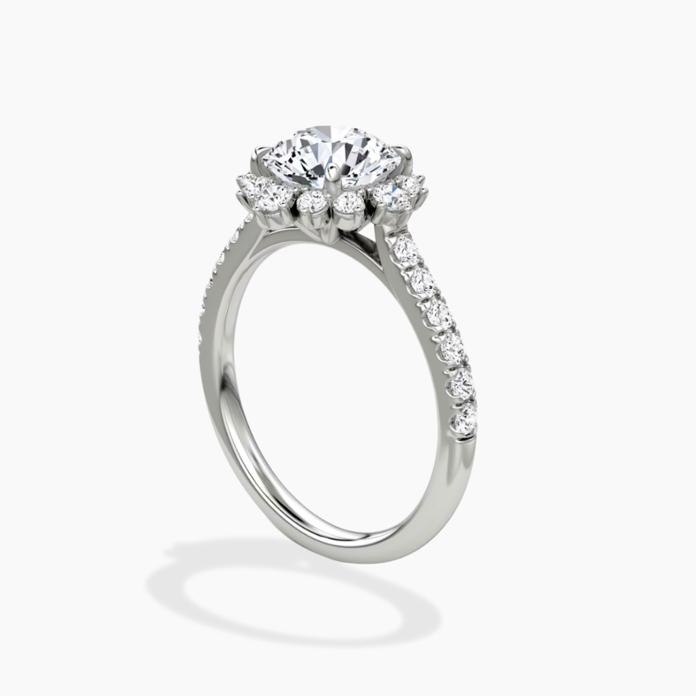 Charlene Vintage Halo Pave Round Lab Grown Diamond Engagement Ring in 18K Gold