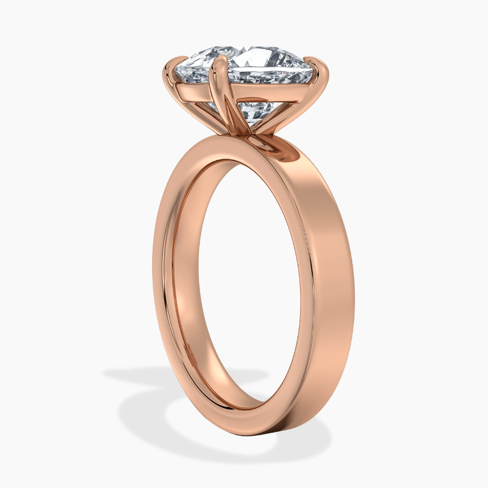 Flat Wide Cigar Band Cushion Solitaire Lab Grown Diamond Engagement Ring 18K Gold