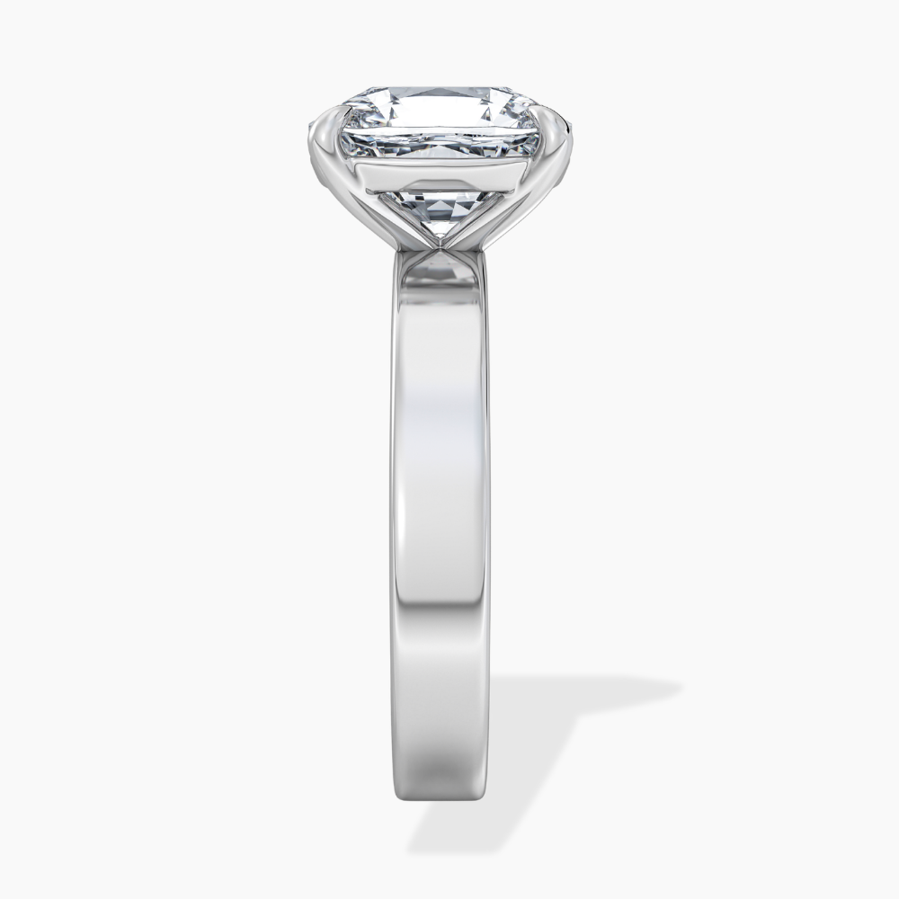 Flat Wide Cigar Band Cushion Solitaire Lab Grown Diamond Engagement Ring 18K Gold