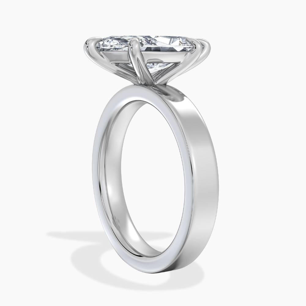 Flat Wide Cigar Band Marquise Solitaire Lab Grown Diamond Engagement Ring 18K Gold