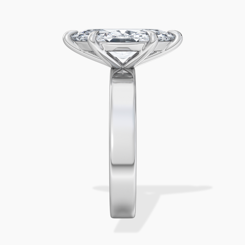 Flat Wide Cigar Band Marquise Solitaire Lab Grown Diamond Engagement Ring 18K Gold
