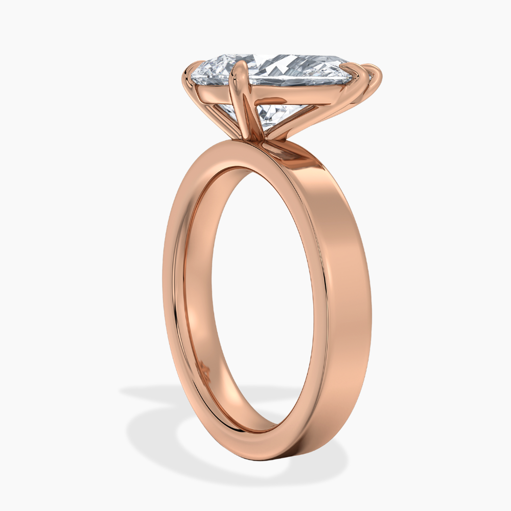 Flat Wide Cigar Band Pear Solitaire Lab Grown Diamond Engagement Ring 18K Gold