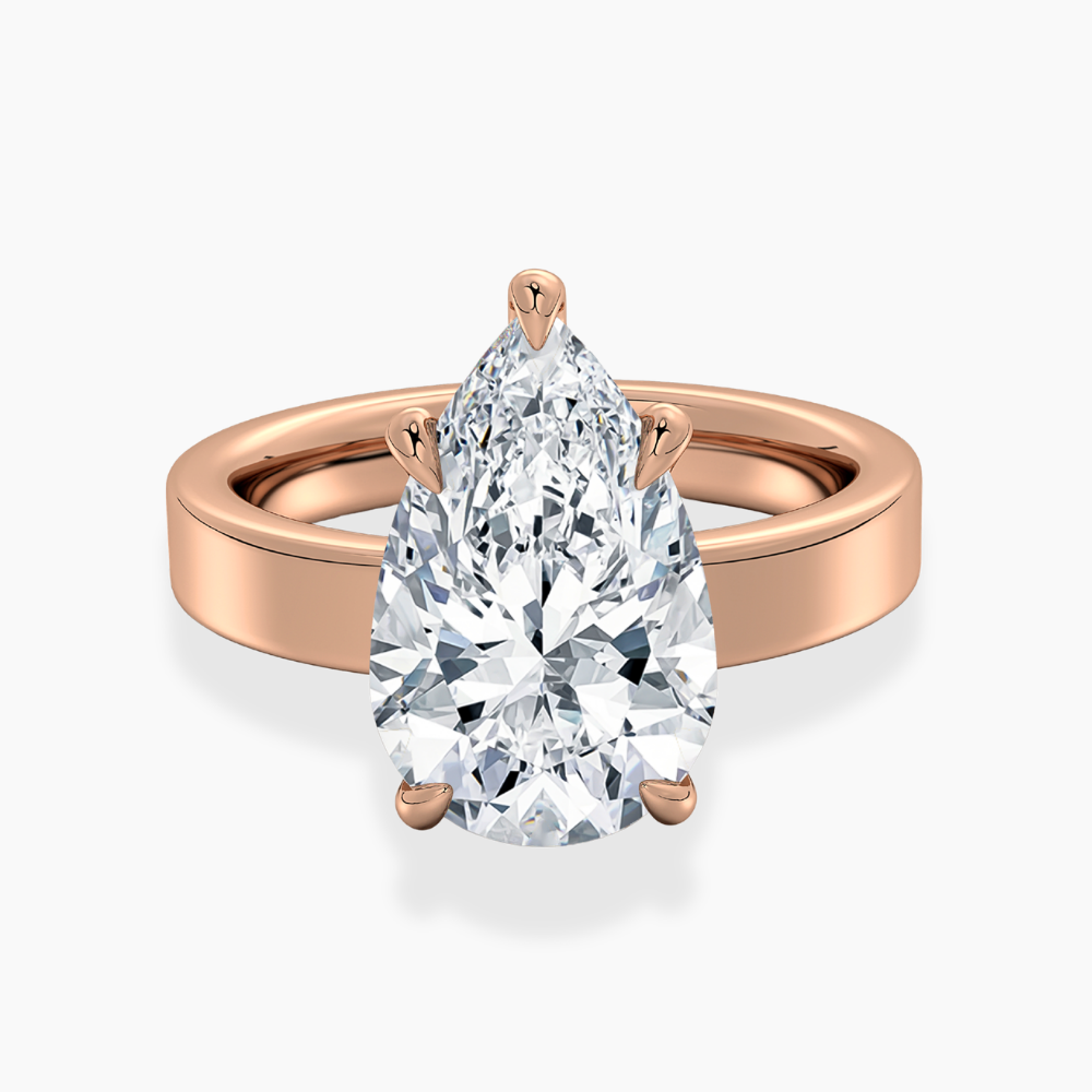Flat Wide Cigar Band Pear Solitaire Lab Grown Diamond Engagement Ring 18K Gold