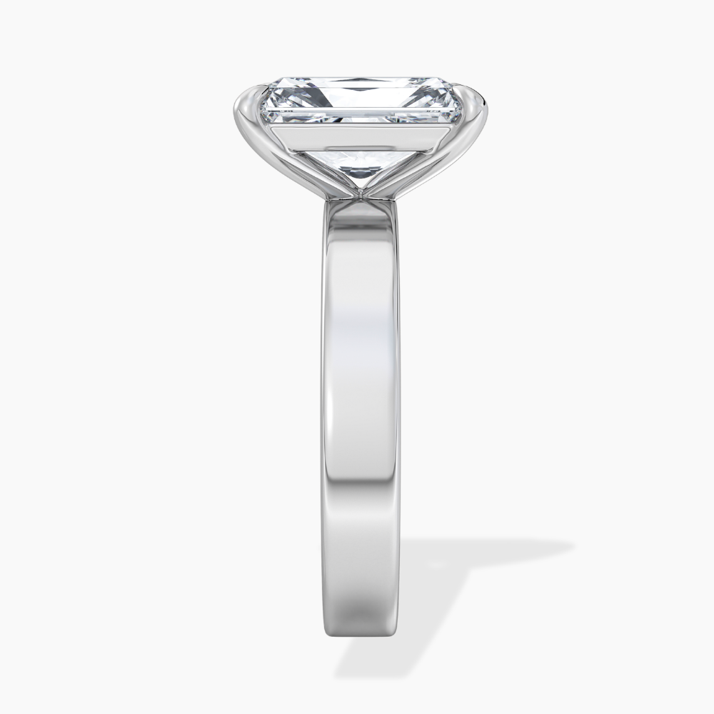 Flat Wide Cigar Band Radiant Solitaire Lab Grown Diamond Engagement Ring 18K Gold