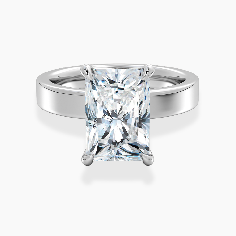 Flat Wide Cigar Band Radiant Solitaire Lab Grown Diamond Engagement Ring 18K Gold
