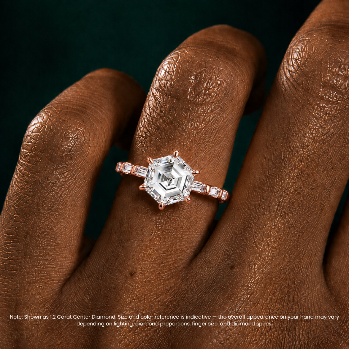 Gladys Accents ( Baguette Side Diamonds) Hexagon Lab Grown Diamond Engagement Ring in 18K Gold