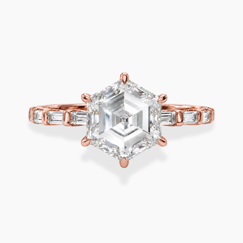 Gladys Accents ( Baguette Side Diamonds) Hexagon Lab Grown Diamond Engagement Ring in 18K Gold