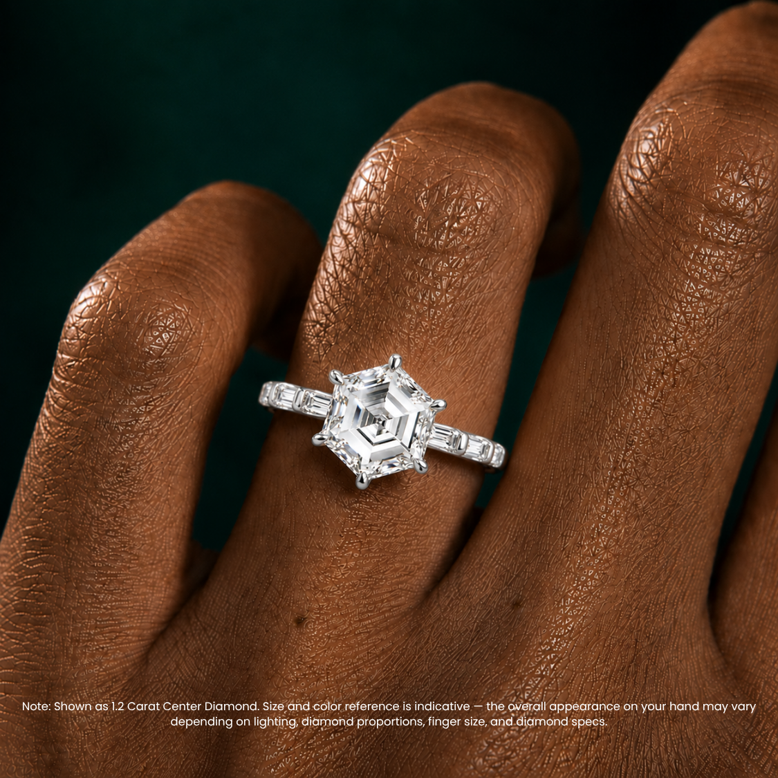 Gladys Accents ( Baguette Side Diamonds) Hexagon Lab Grown Diamond Engagement Ring in 18K Gold