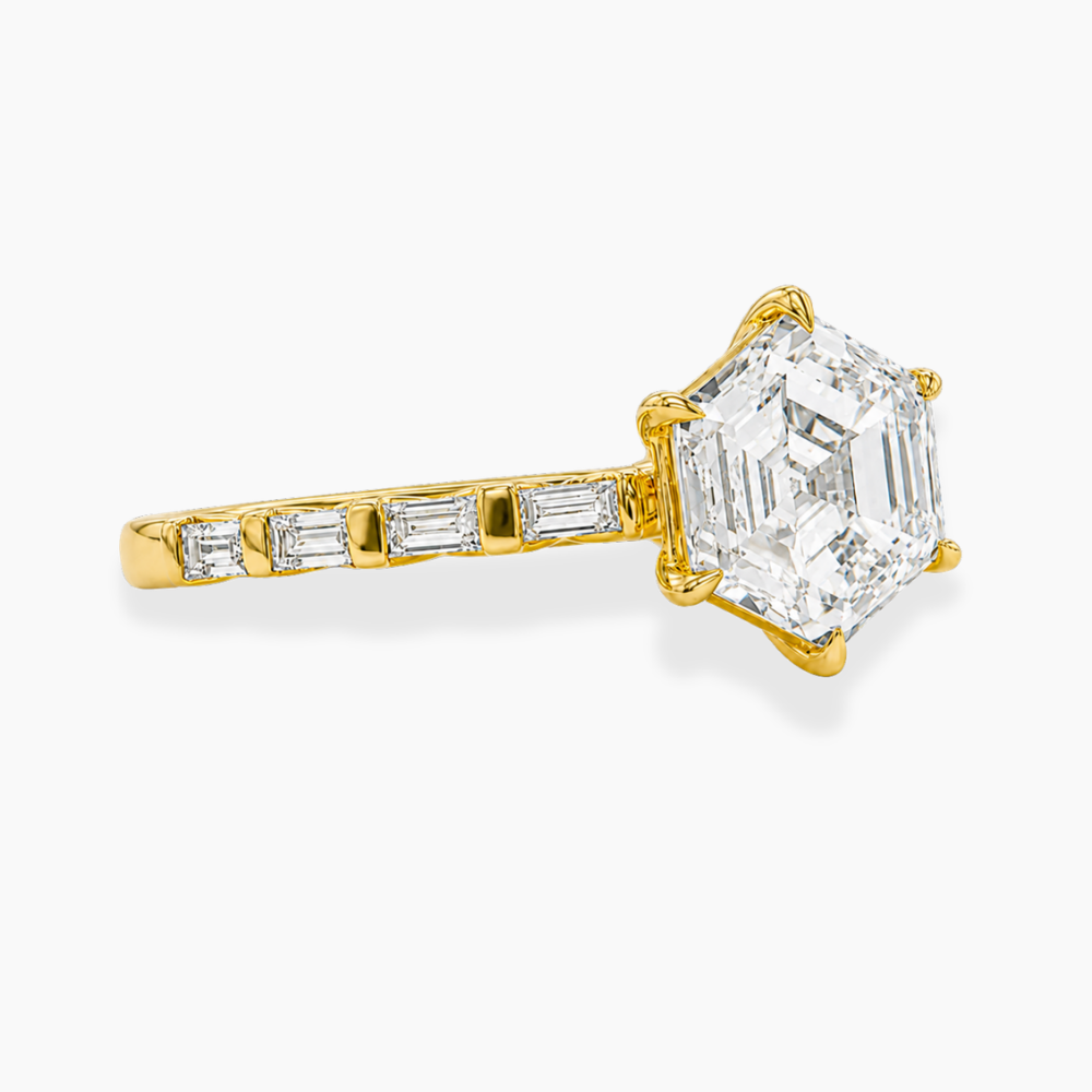Gladys Accents ( Baguette Side Diamonds) Hexagon Lab Grown Diamond Engagement Ring in 18K Gold