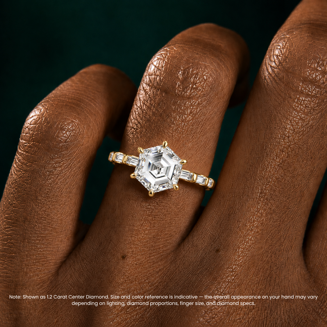 Gladys Accents ( Baguette Side Diamonds) Hexagon Lab Grown Diamond Engagement Ring in 18K Gold
