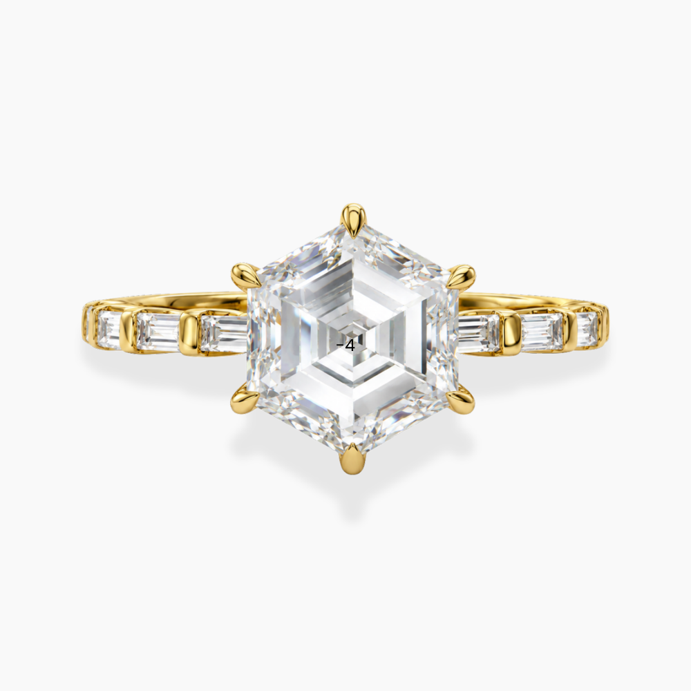 Gladys Accents ( Baguette Side Diamonds) Hexagon Lab Grown Diamond Engagement Ring in 18K Gold