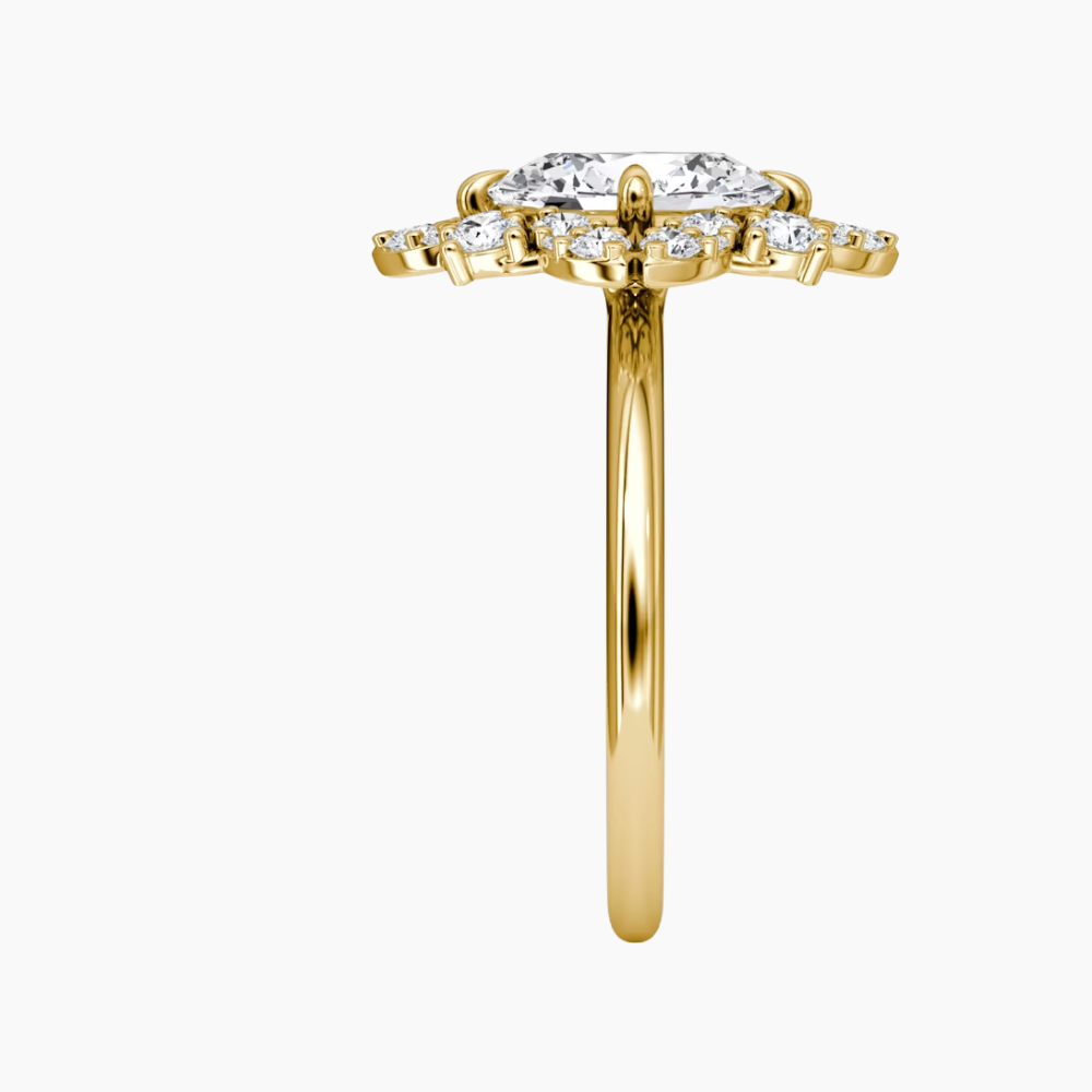 Janine Floral Vintage Halo Accents Oval Lab Diamond Engagement Ring in 18K Gold