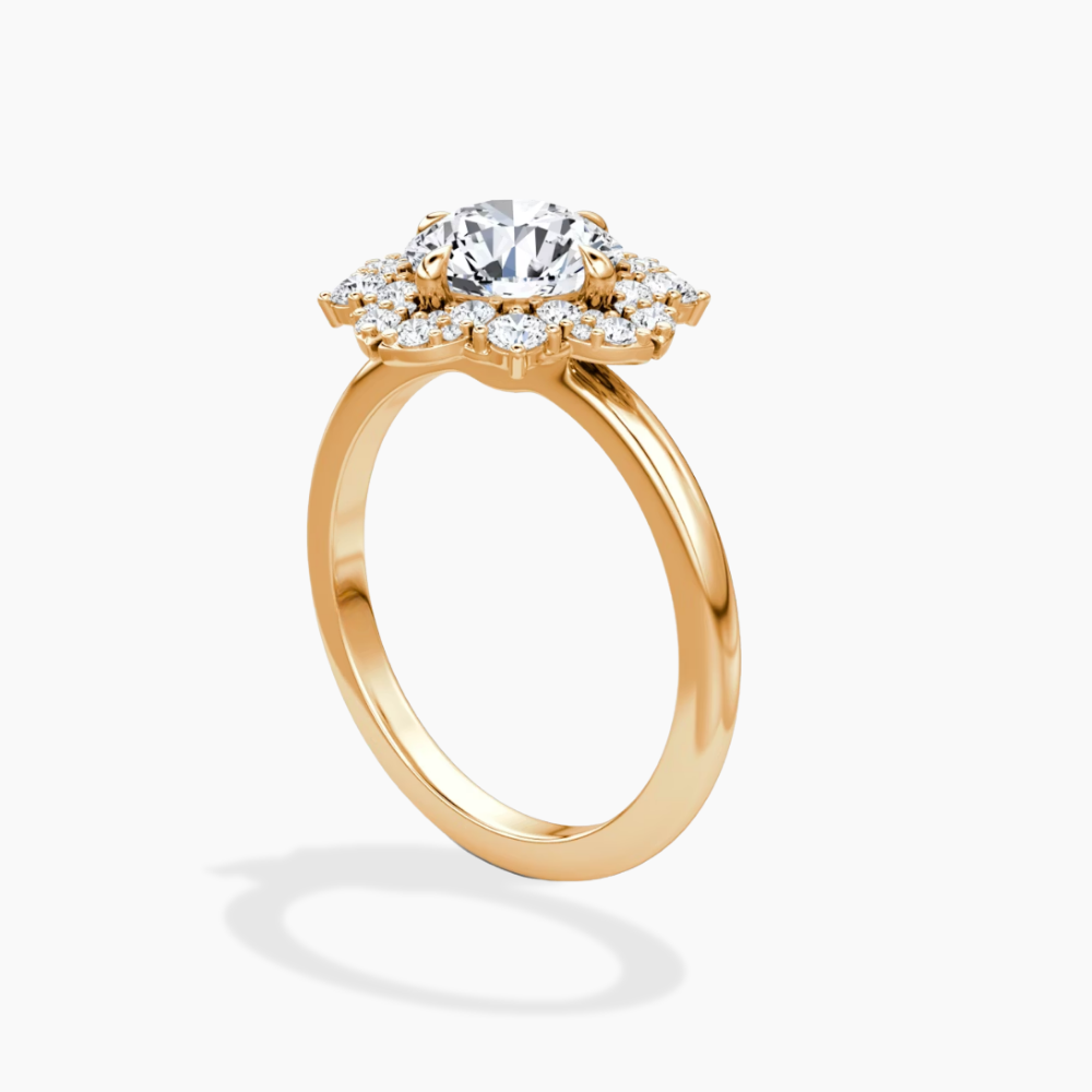 Janine Floral Vintage Halo Accents Round Lab Diamond Engagement Ring in 18K Gold