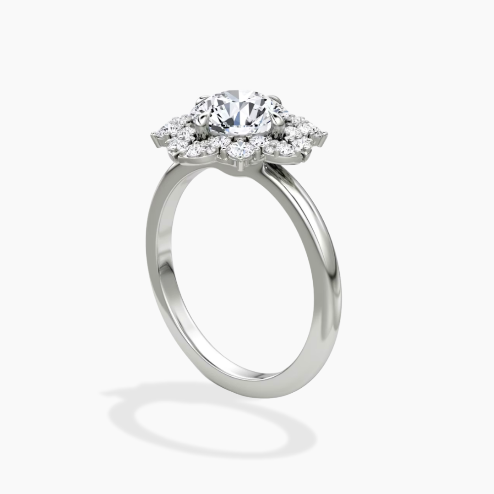 Janine Floral Vintage Halo Accents Round Lab Diamond Engagement Ring in 18K Gold