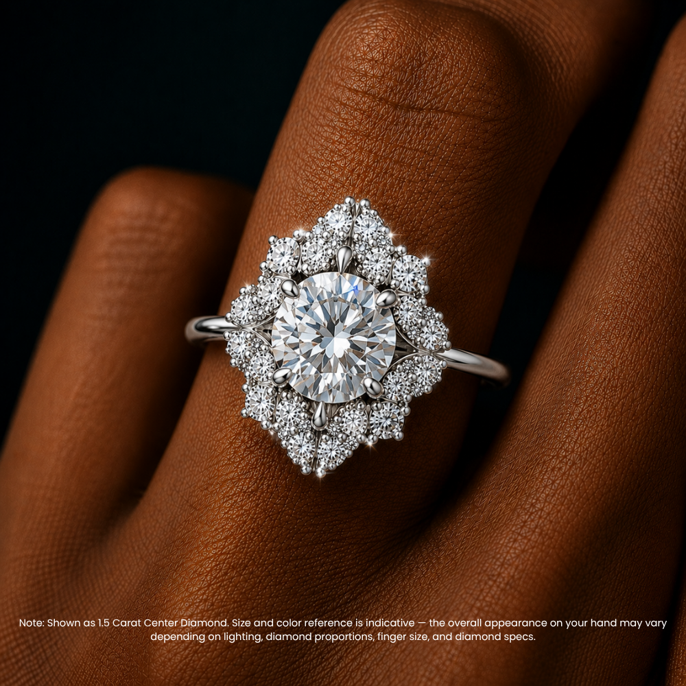 Janine Floral Vintage Halo Accents Round Lab Diamond Engagement Ring in 18K Gold