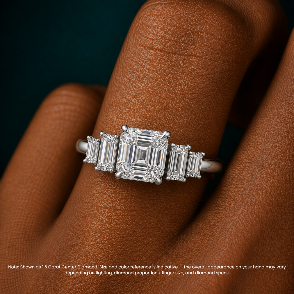 June North-South Baguette Accents (0.7 ctw) Asscher Lab Grown Diamond Engagement Ring in 18K Gold