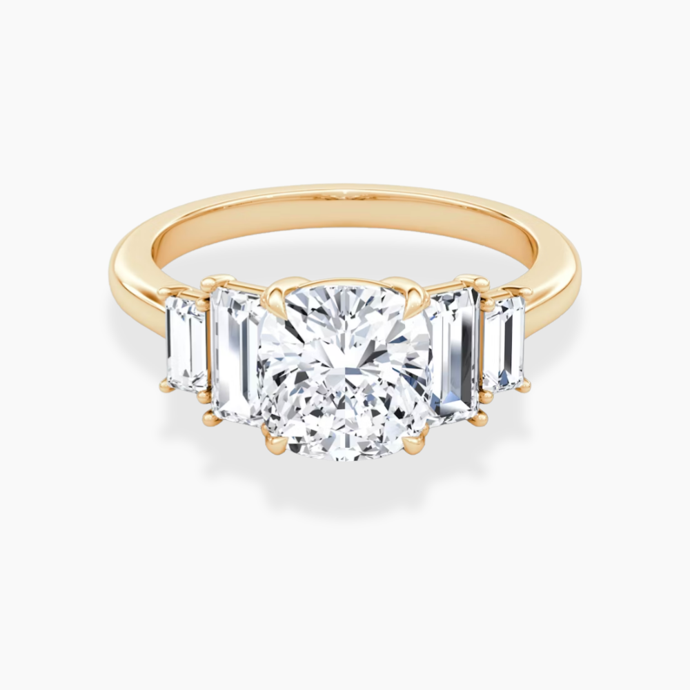 June North-South Baguette Accents (0.7 ctw) Cushion Lab Grown Diamond Engagement Ring in 18K Gold