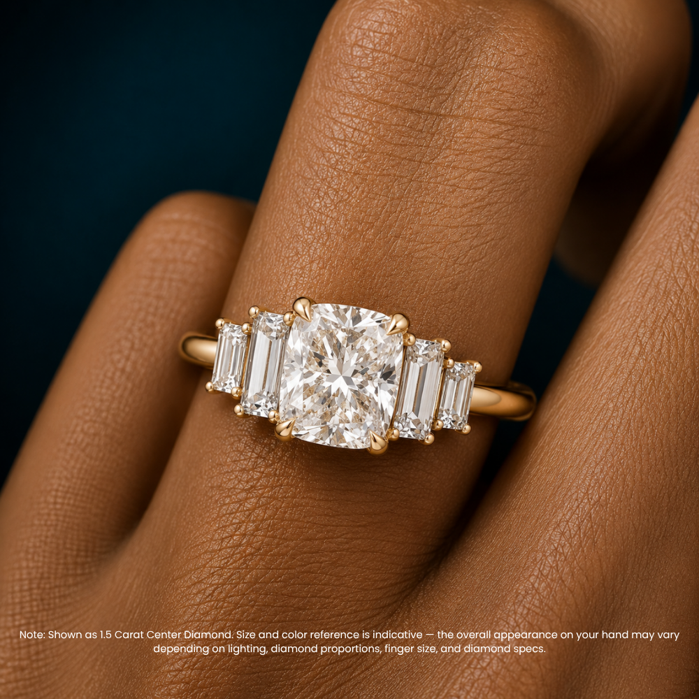 June North-South Baguette Accents (0.7 ctw) Cushion Lab Grown Diamond Engagement Ring in 18K Gold