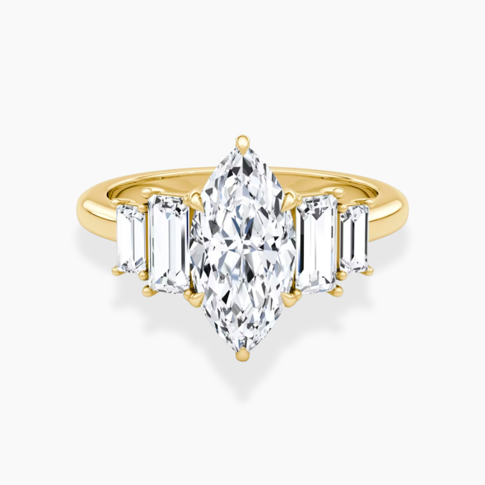 June North-South Baguette Accents (0.7 ctw) Marquise Lab Grown Diamond Engagement Ring in 18K Gold