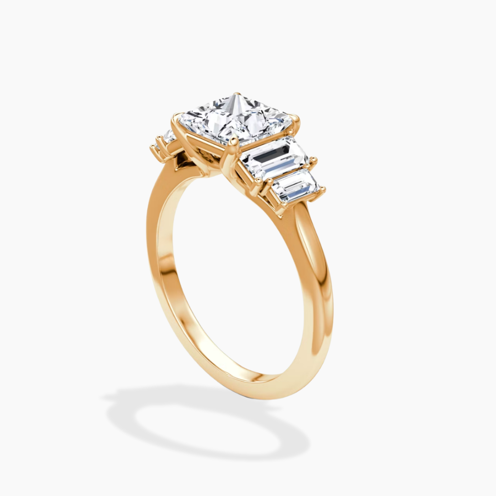 June North-South Baguette Accents (0.7 ctw) Princess Lab Grown Diamond Engagement Ring in 18K Gold