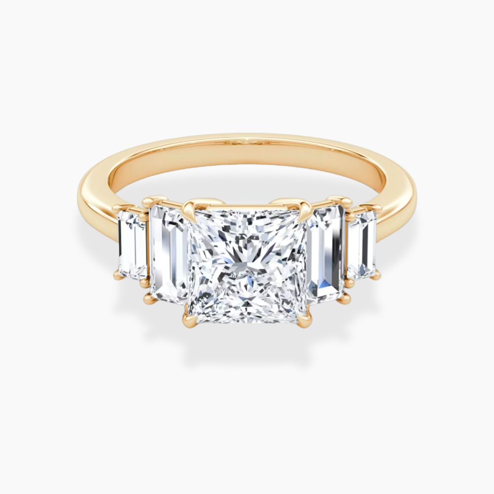 June North-South Baguette Accents (0.7 ctw) Princess Lab Grown Diamond Engagement Ring in 18K Gold