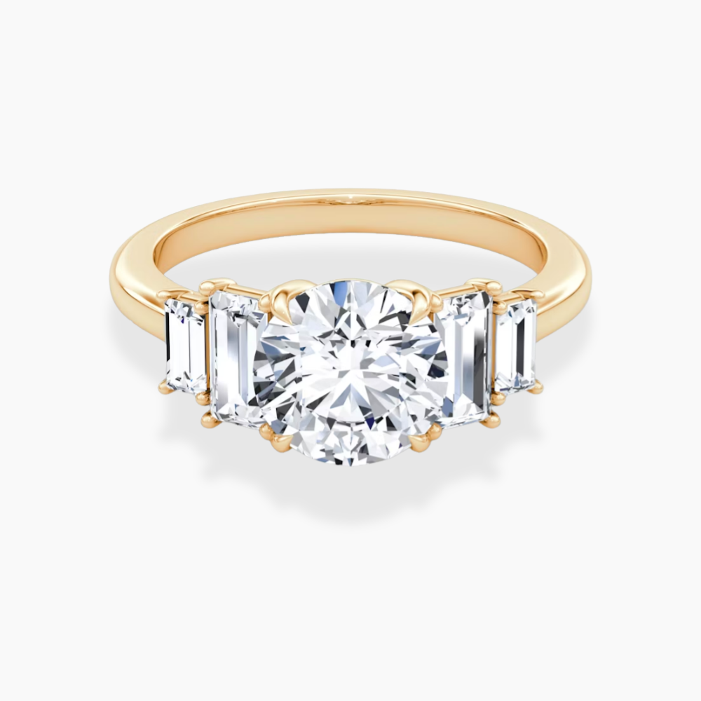 June North-South Baguette Accents (0.7 ctw) Round Lab Grown Diamond Engagement Ring in 18K Gold
