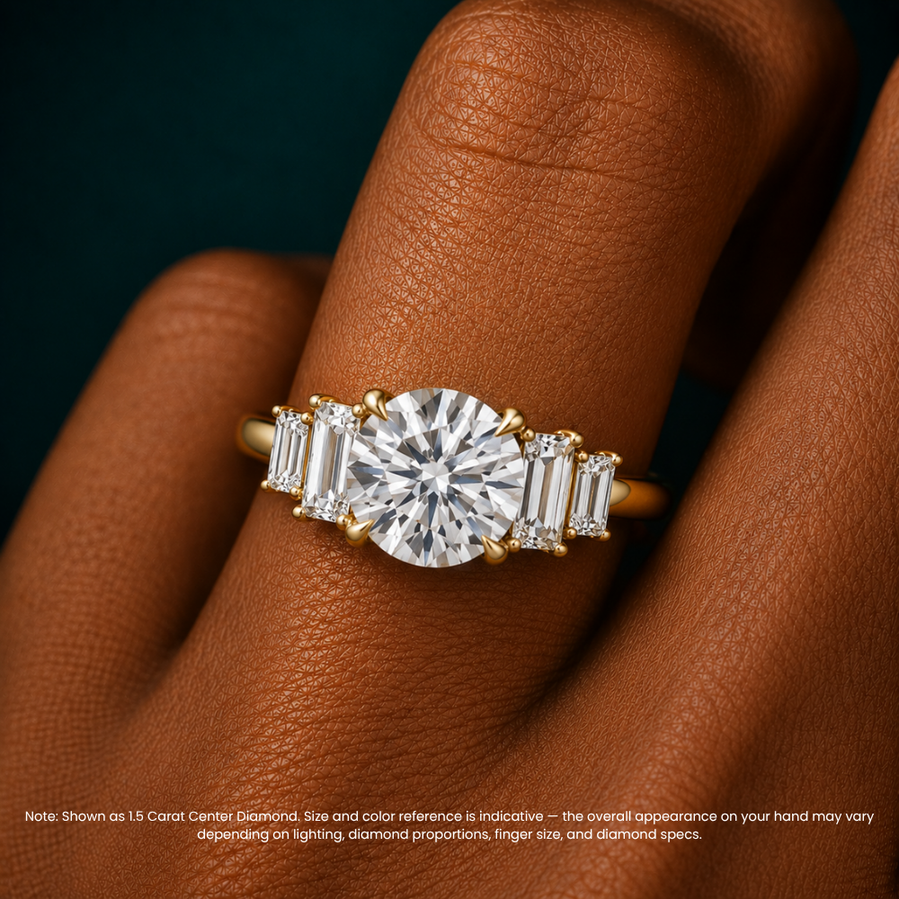 June North-South Baguette Accents (0.7 ctw) Round Lab Grown Diamond Engagement Ring in 18K Gold