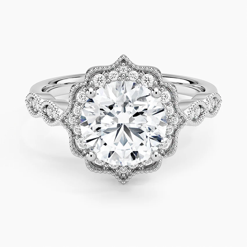 Ketlen Vintage Accents (Round Side Stones) Lab Diamond Ring in 18K Gold - Round