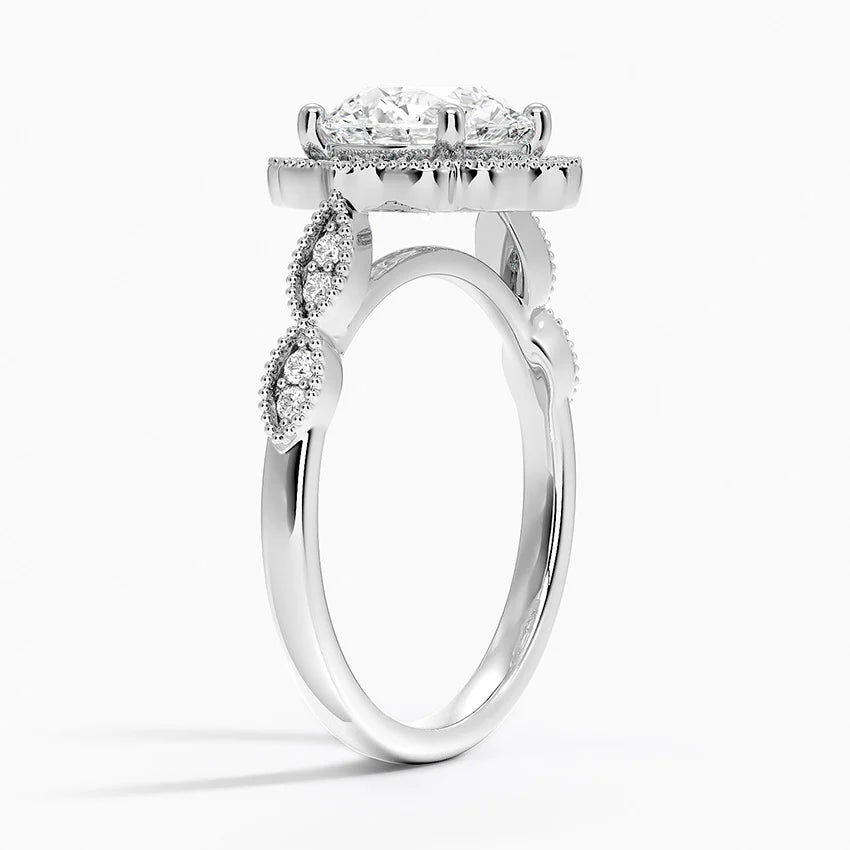 Ketlen Vintage Accents (Round Side Stones) Lab Diamond Ring in 18K Gold - Round
