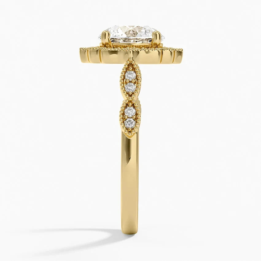 Ketlen Vintage Accents (Round Side Stones) Lab Diamond Ring in 18K Gold - Round