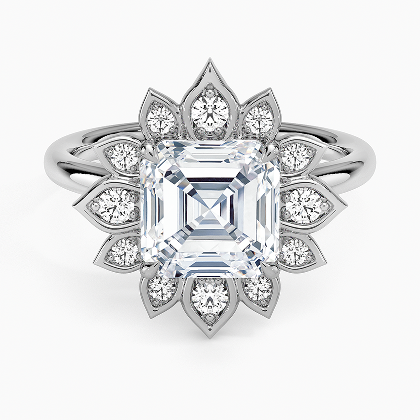 Liebe Vintage Accents (Round Side Stones) Lab Diamond Ring in 18K Gold - Asscher