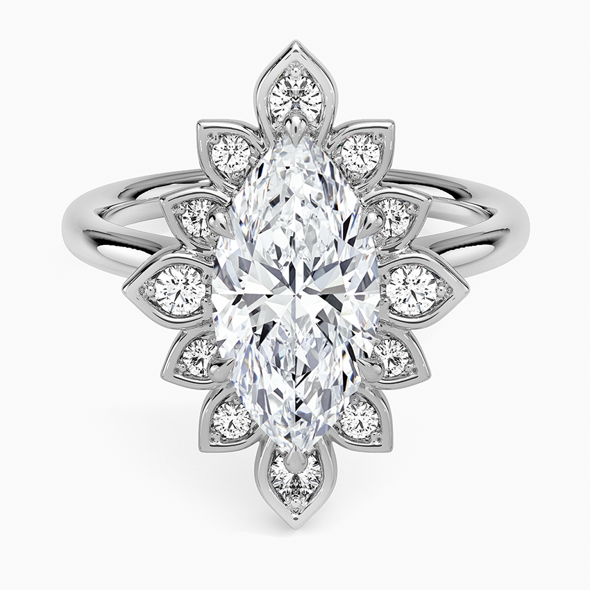 Liebe Vintage Accents (Round Side Stones) Lab Diamond Ring in 18K Gold - Marquise